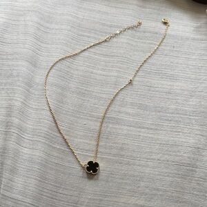 14K Gold Chain Necklace with Black Clover Pendant